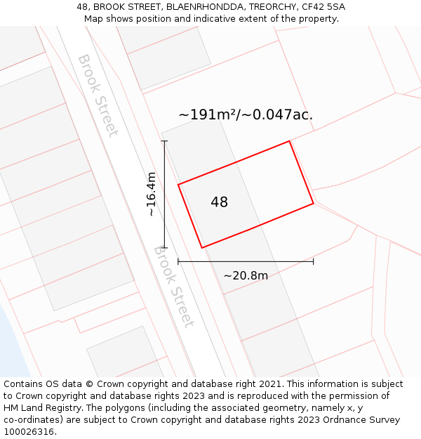 48, BROOK STREET, BLAENRHONDDA, TREORCHY, CF42 5SA: Plot and title map