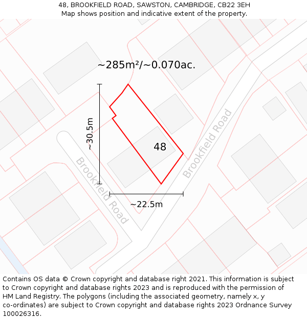 48, BROOKFIELD ROAD, SAWSTON, CAMBRIDGE, CB22 3EH: Plot and title map