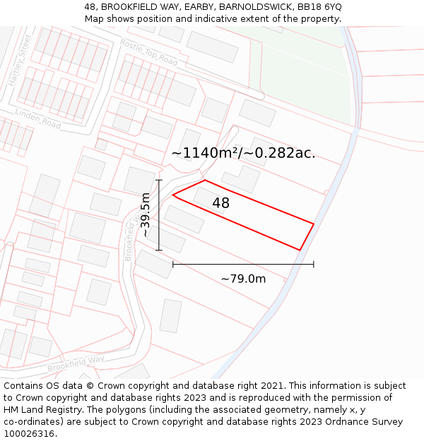 48, BROOKFIELD WAY, EARBY, BARNOLDSWICK, BB18 6YQ: Plot and title map