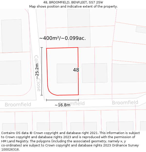 48, BROOMFIELD, BENFLEET, SS7 2SW: Plot and title map