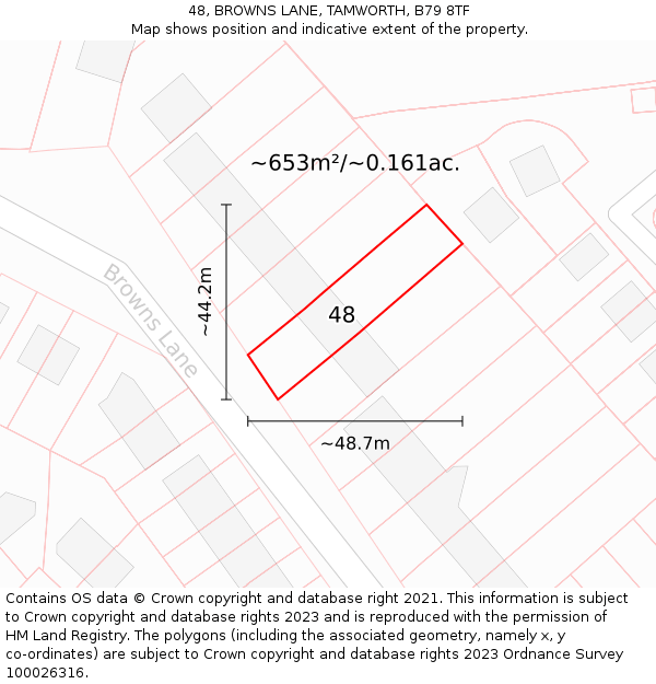 48, BROWNS LANE, TAMWORTH, B79 8TF: Plot and title map