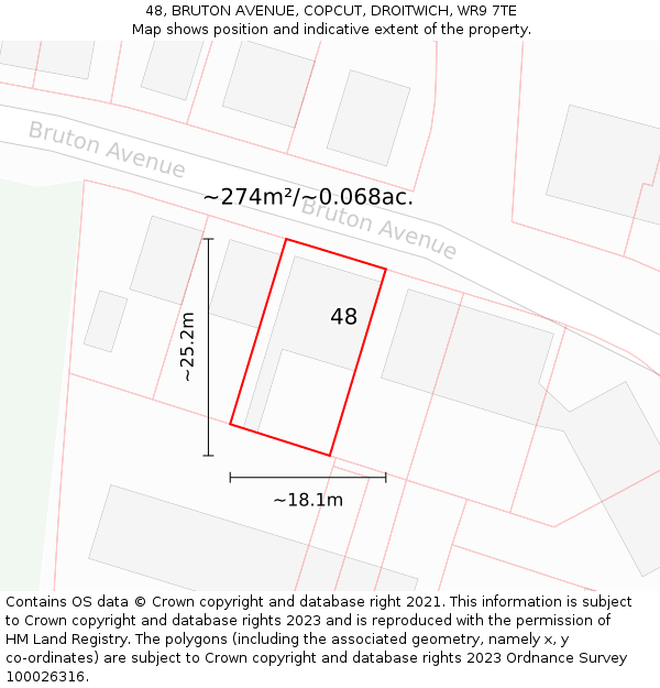 48, BRUTON AVENUE, COPCUT, DROITWICH, WR9 7TE: Plot and title map