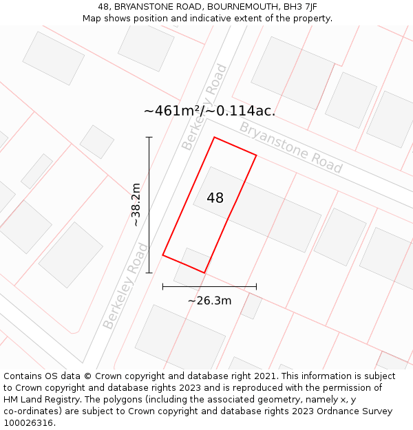 48, BRYANSTONE ROAD, BOURNEMOUTH, BH3 7JF: Plot and title map