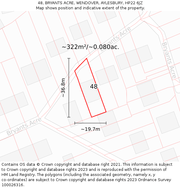 48, BRYANTS ACRE, WENDOVER, AYLESBURY, HP22 6JZ: Plot and title map