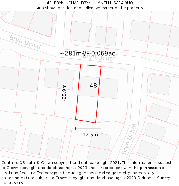 48, BRYN UCHAF, BRYN, LLANELLI, SA14 9UQ: Plot and title map