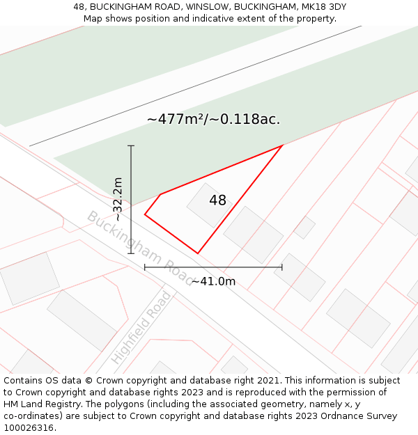 48, BUCKINGHAM ROAD, WINSLOW, BUCKINGHAM, MK18 3DY: Plot and title map