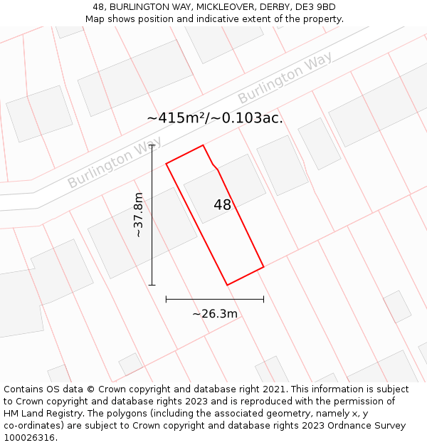 48, BURLINGTON WAY, MICKLEOVER, DERBY, DE3 9BD: Plot and title map