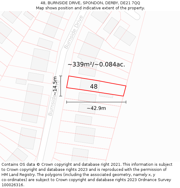 48, BURNSIDE DRIVE, SPONDON, DERBY, DE21 7QQ: Plot and title map