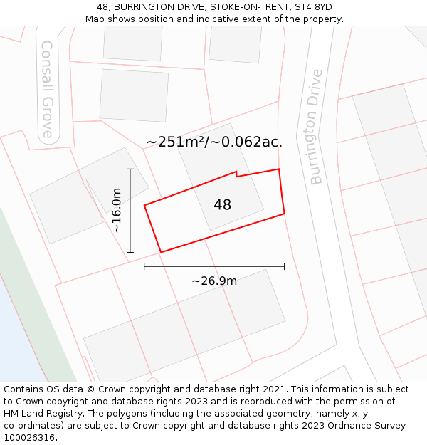 48, BURRINGTON DRIVE, STOKE-ON-TRENT, ST4 8YD: Plot and title map