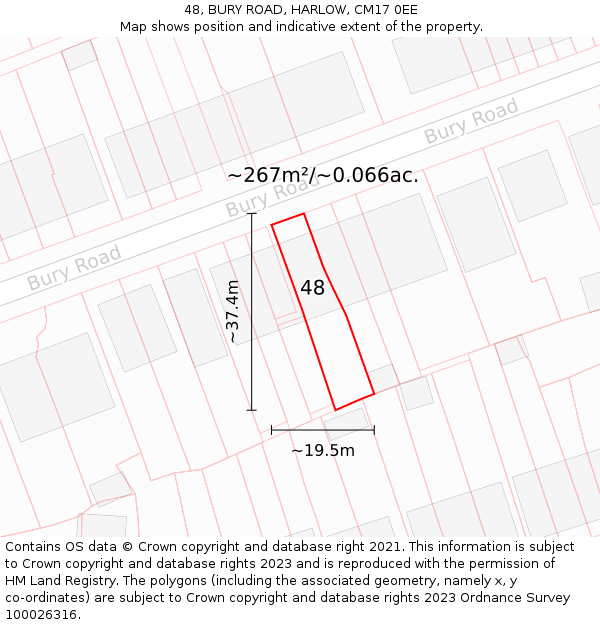 48, BURY ROAD, HARLOW, CM17 0EE: Plot and title map