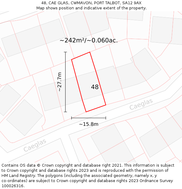 48, CAE GLAS, CWMAVON, PORT TALBOT, SA12 9AX: Plot and title map