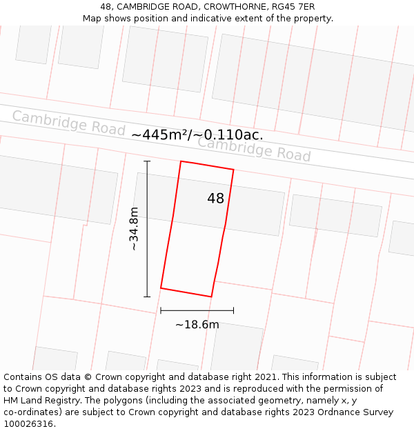 48, CAMBRIDGE ROAD, CROWTHORNE, RG45 7ER: Plot and title map