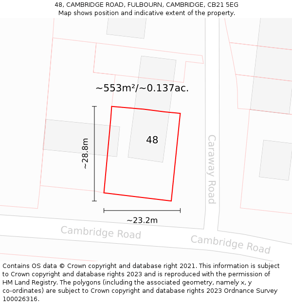 48, CAMBRIDGE ROAD, FULBOURN, CAMBRIDGE, CB21 5EG: Plot and title map