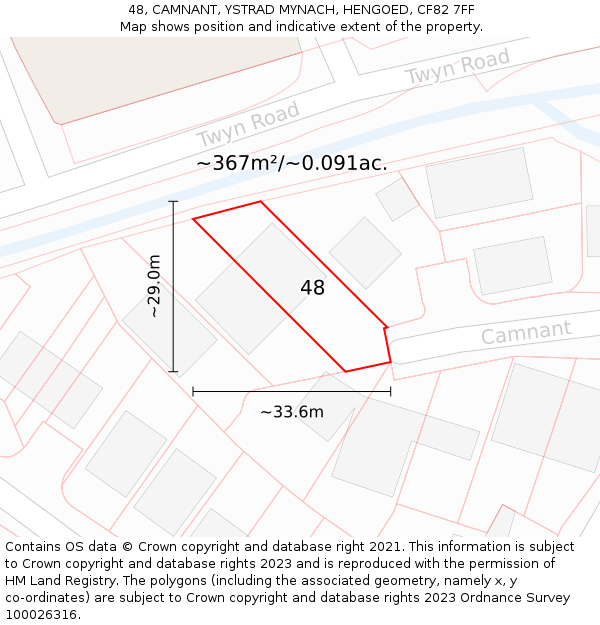 48, CAMNANT, YSTRAD MYNACH, HENGOED, CF82 7FF: Plot and title map