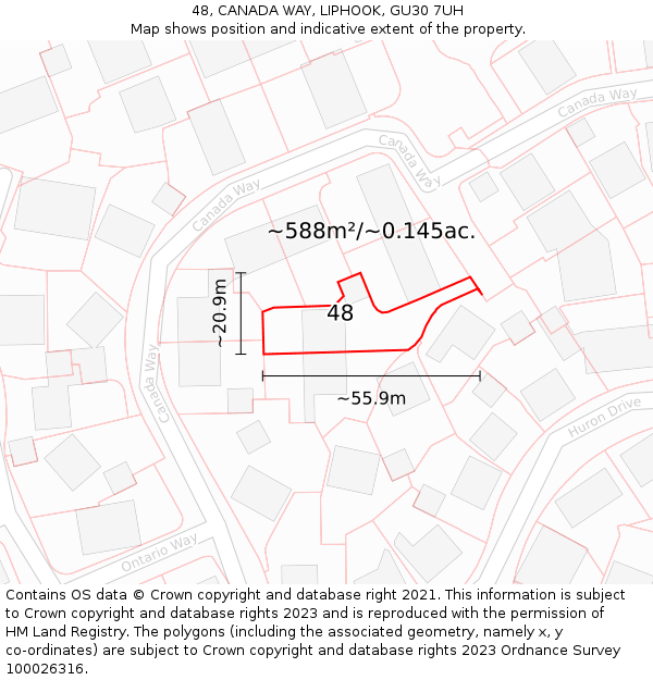 48, CANADA WAY, LIPHOOK, GU30 7UH: Plot and title map