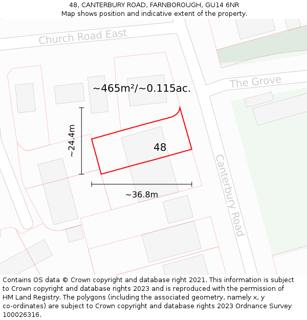 48, CANTERBURY ROAD, FARNBOROUGH, GU14 6NR: Plot and title map