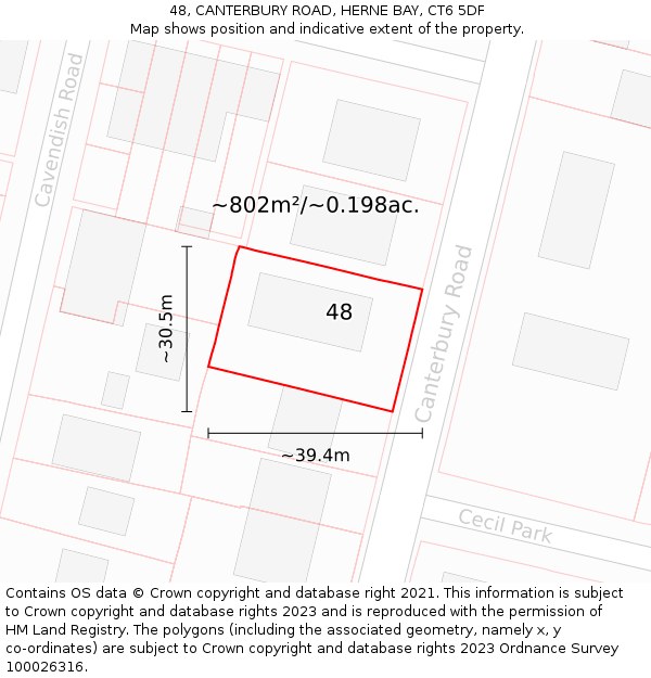 48, CANTERBURY ROAD, HERNE BAY, CT6 5DF: Plot and title map