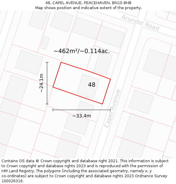 48, CAPEL AVENUE, PEACEHAVEN, BN10 8HB: Plot and title map