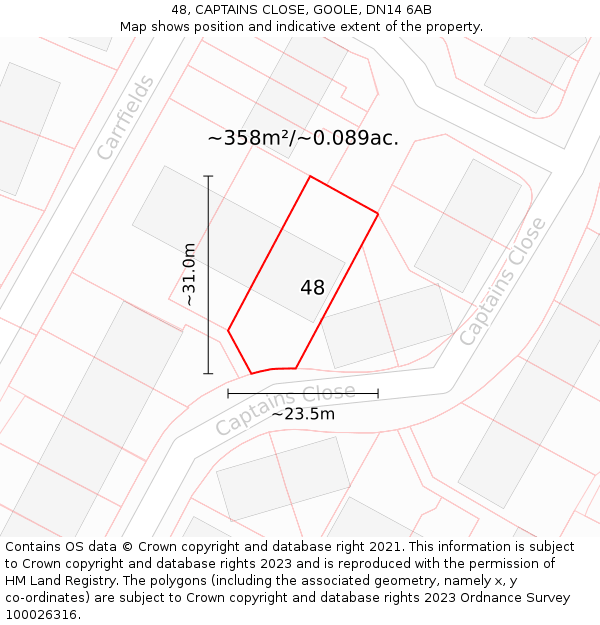48, CAPTAINS CLOSE, GOOLE, DN14 6AB: Plot and title map