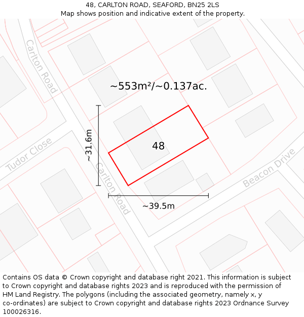 48, CARLTON ROAD, SEAFORD, BN25 2LS: Plot and title map