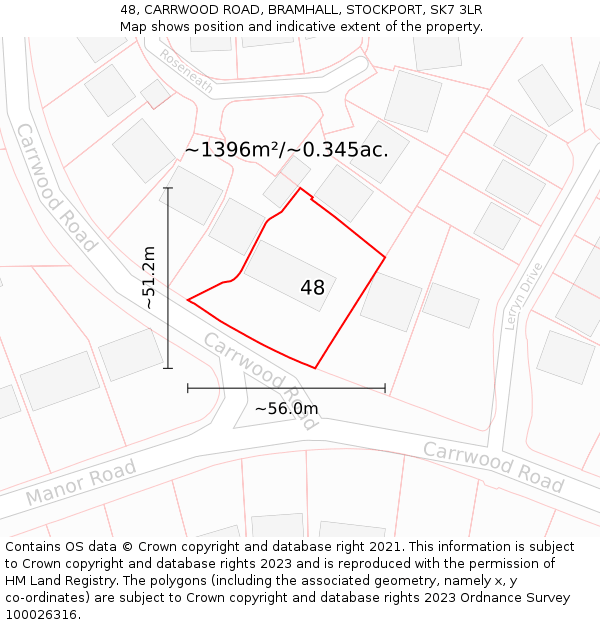 48, CARRWOOD ROAD, BRAMHALL, STOCKPORT, SK7 3LR: Plot and title map