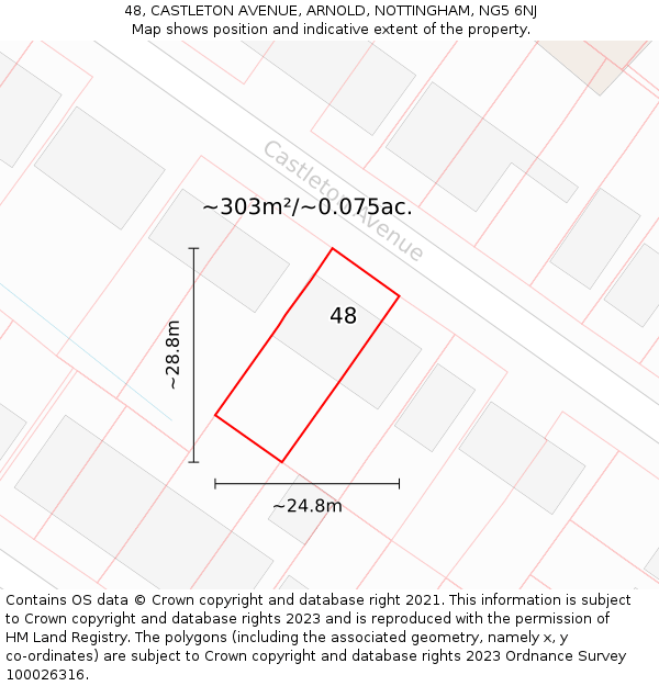 48, CASTLETON AVENUE, ARNOLD, NOTTINGHAM, NG5 6NJ: Plot and title map