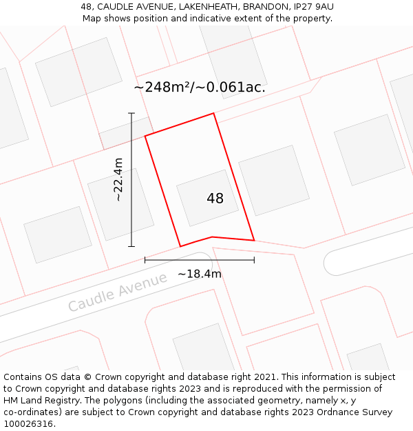 48, CAUDLE AVENUE, LAKENHEATH, BRANDON, IP27 9AU: Plot and title map