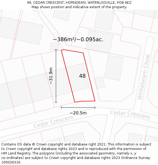 48, CEDAR CRESCENT, HORNDEAN, WATERLOOVILLE, PO8 9EZ: Plot and title map