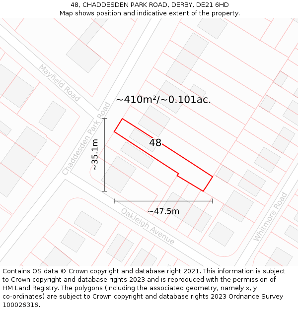 48, CHADDESDEN PARK ROAD, DERBY, DE21 6HD: Plot and title map