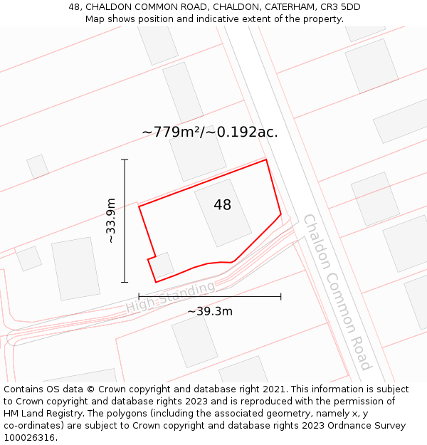 48, CHALDON COMMON ROAD, CHALDON, CATERHAM, CR3 5DD: Plot and title map