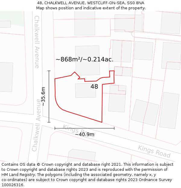 48, CHALKWELL AVENUE, WESTCLIFF-ON-SEA, SS0 8NA: Plot and title map