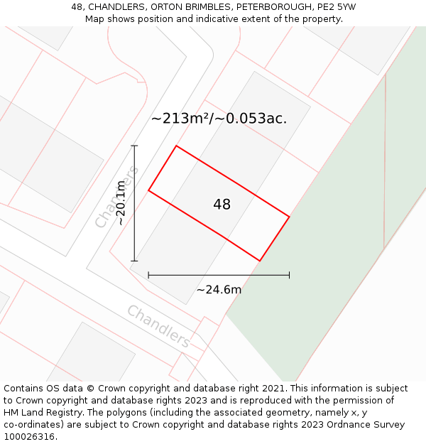 48, CHANDLERS, ORTON BRIMBLES, PETERBOROUGH, PE2 5YW: Plot and title map