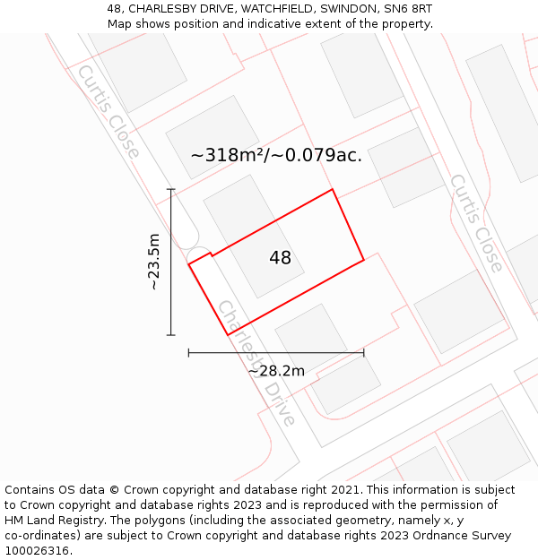 48, CHARLESBY DRIVE, WATCHFIELD, SWINDON, SN6 8RT: Plot and title map