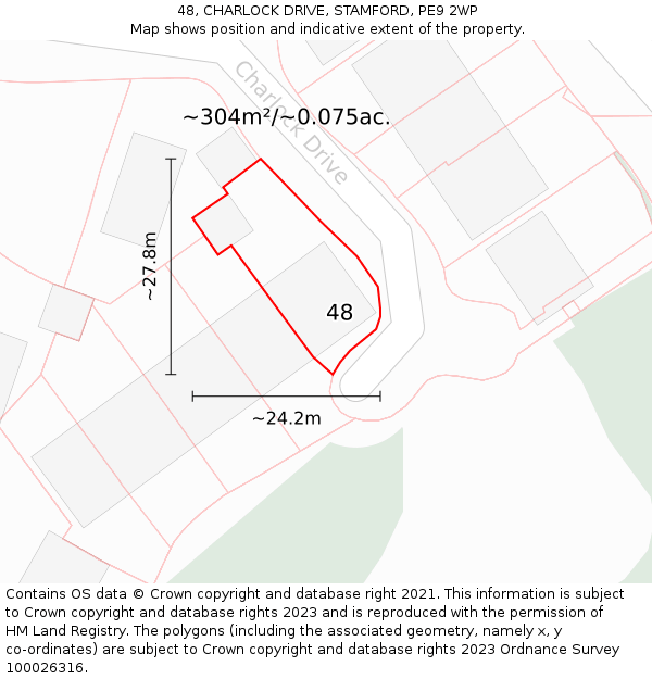 48, CHARLOCK DRIVE, STAMFORD, PE9 2WP: Plot and title map