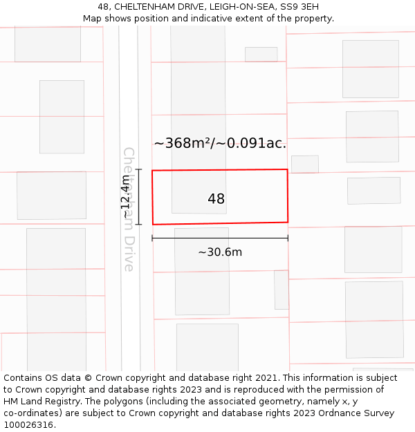 48, CHELTENHAM DRIVE, LEIGH-ON-SEA, SS9 3EH: Plot and title map