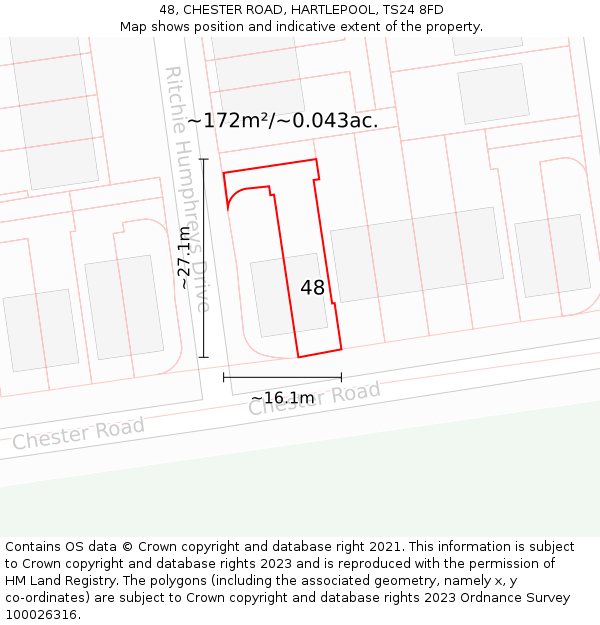 48, CHESTER ROAD, HARTLEPOOL, TS24 8FD: Plot and title map