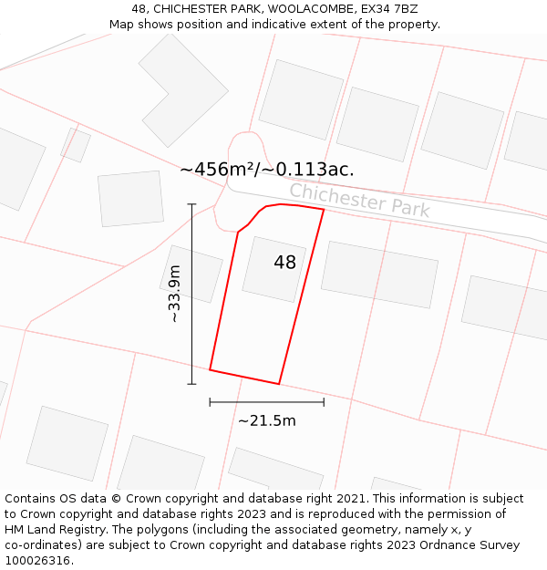 48, CHICHESTER PARK, WOOLACOMBE, EX34 7BZ: Plot and title map