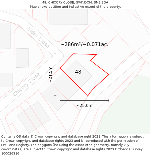 48, CHICORY CLOSE, SWINDON, SN2 2QA: Plot and title map