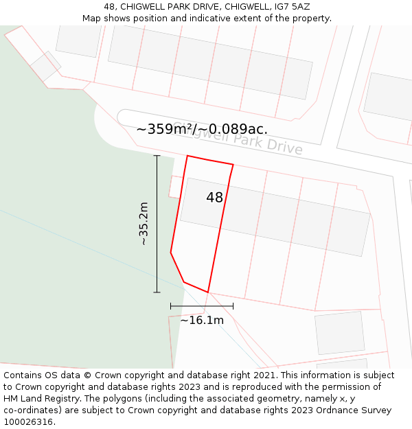 48, CHIGWELL PARK DRIVE, CHIGWELL, IG7 5AZ: Plot and title map