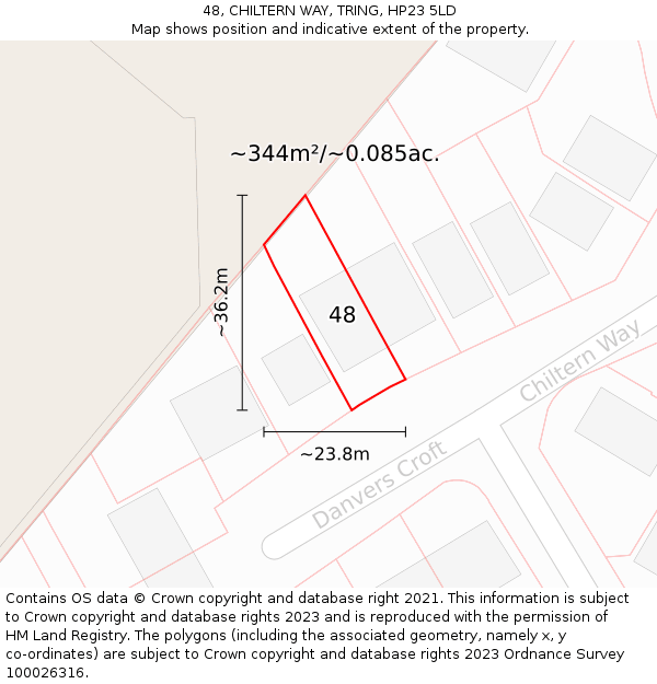 48, CHILTERN WAY, TRING, HP23 5LD: Plot and title map