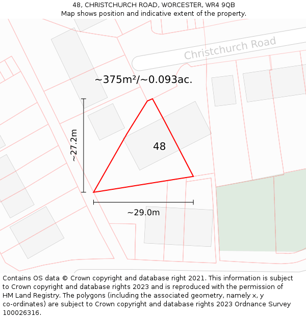 48, CHRISTCHURCH ROAD, WORCESTER, WR4 9QB: Plot and title map