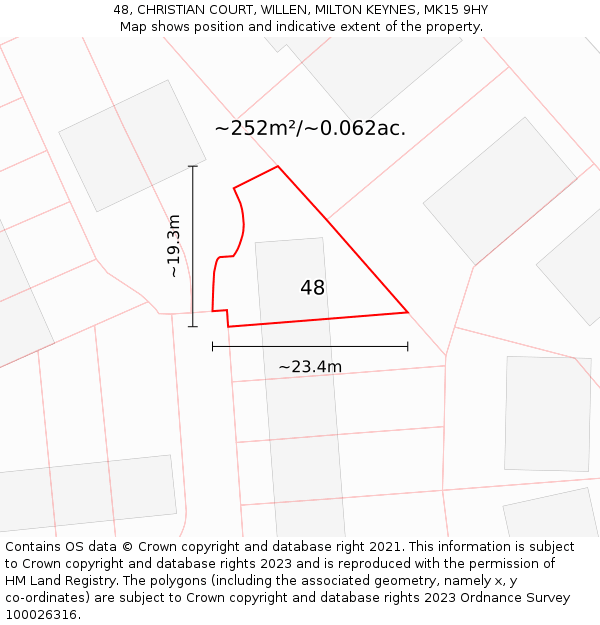 48, CHRISTIAN COURT, WILLEN, MILTON KEYNES, MK15 9HY: Plot and title map