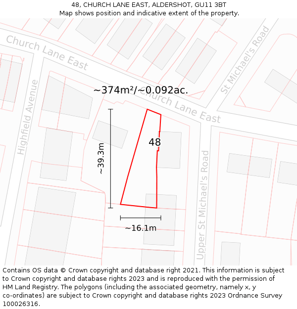 48, CHURCH LANE EAST, ALDERSHOT, GU11 3BT: Plot and title map