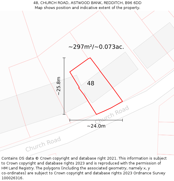 48, CHURCH ROAD, ASTWOOD BANK, REDDITCH, B96 6DD: Plot and title map
