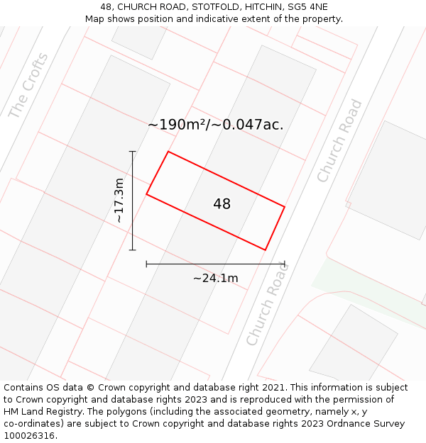 48, CHURCH ROAD, STOTFOLD, HITCHIN, SG5 4NE: Plot and title map