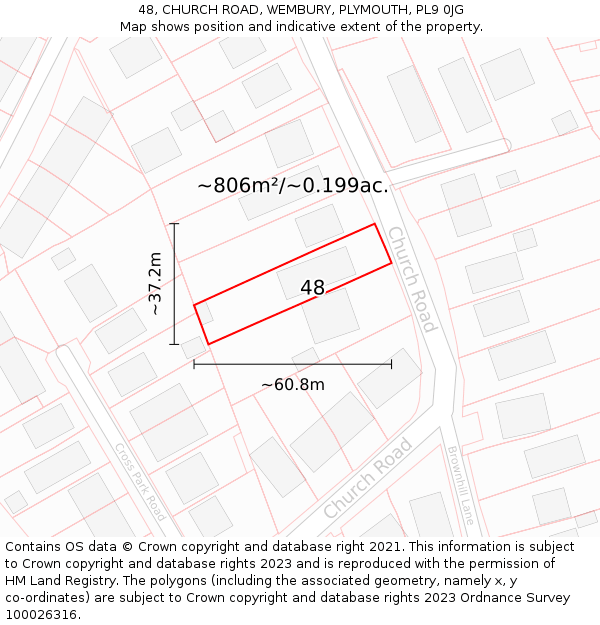 48, CHURCH ROAD, WEMBURY, PLYMOUTH, PL9 0JG: Plot and title map