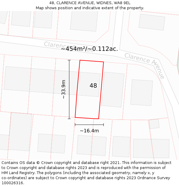 48, CLARENCE AVENUE, WIDNES, WA8 9EL: Plot and title map