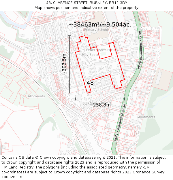 48, CLARENCE STREET, BURNLEY, BB11 3DY: Plot and title map