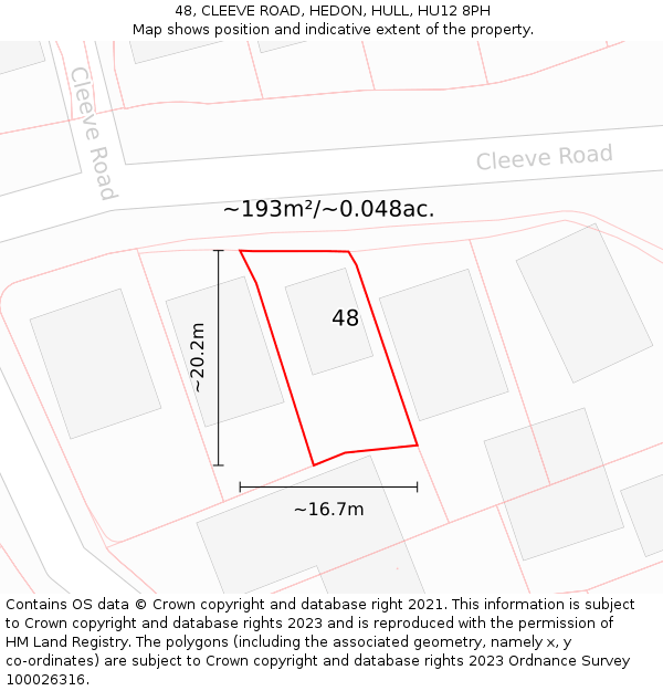 48, CLEEVE ROAD, HEDON, HULL, HU12 8PH: Plot and title map