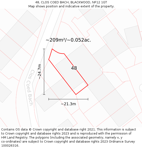 48, CLOS COED BACH, BLACKWOOD, NP12 1GT: Plot and title map